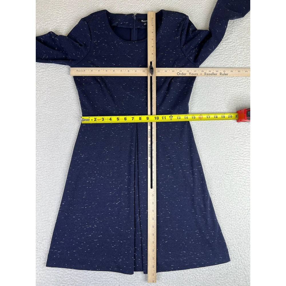 Madewell Womens 4 Blue Knit Fit & Flare Dress Long‎ Sleeve Pleated E6044 - Picture 8 of 11